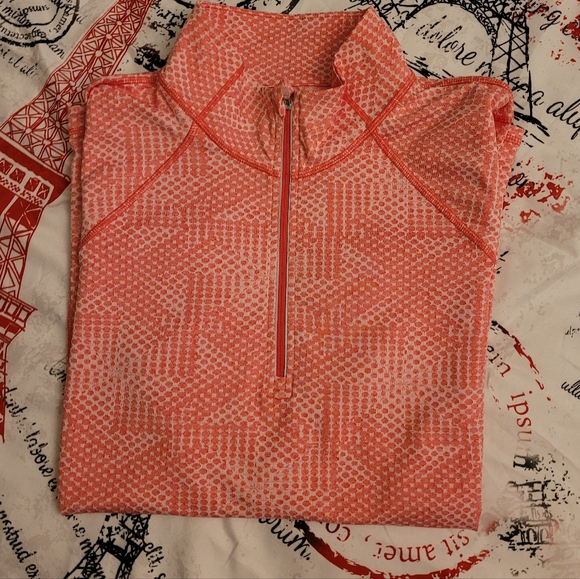 Kirkland Signature Tops - Women Coral Geometric Half-Zip Pullover Size XL